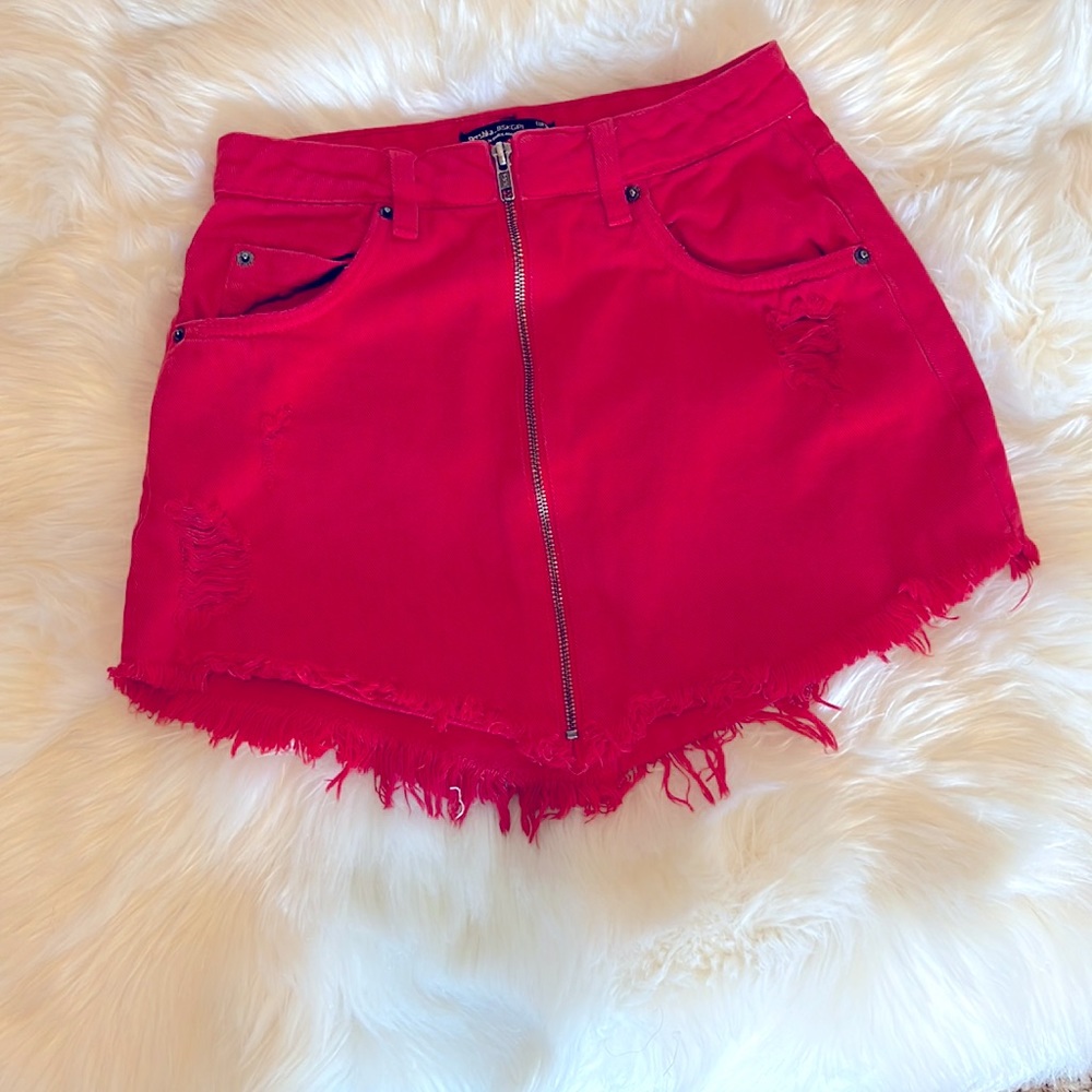 Bershka_BSKGIRL Orange Denim Mini Skirt